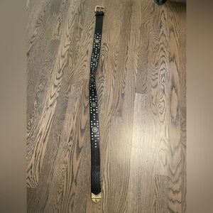 Vintage Versace Style Studded 100% Genuine Leather Belt with Gold Buckle